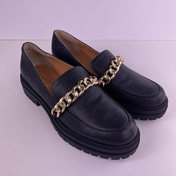 Jessica Simpson Disila Slip-On Leather Chunky Loafer Gold Chain Lug Women's 9.5 - Picture 3 of 10